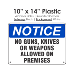 No Guns-Knives or Weapons Sign